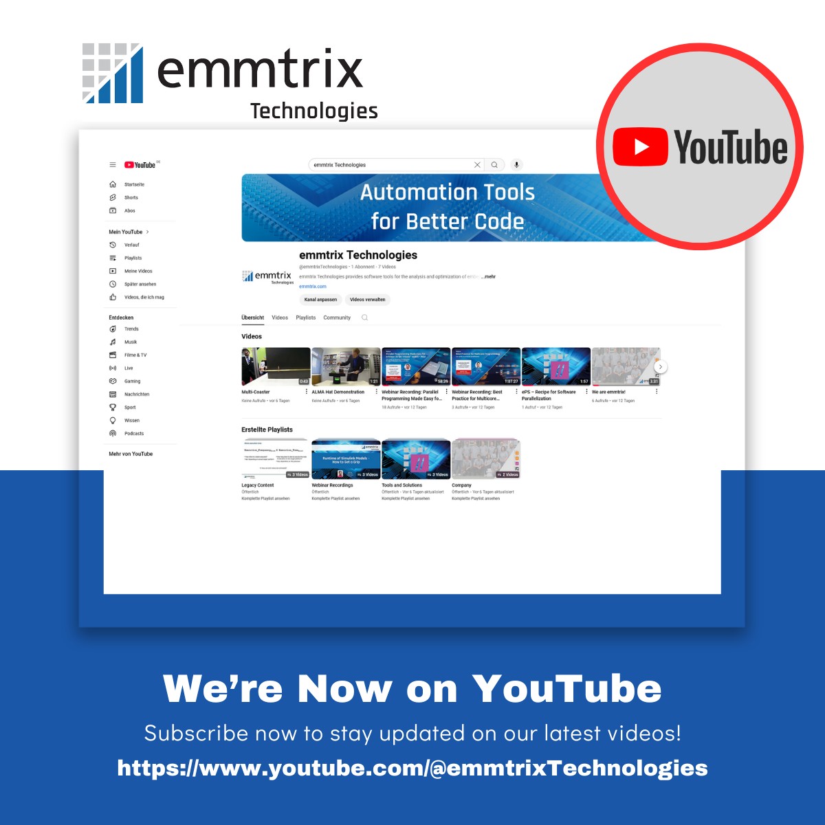 Weβre Now on YouTube